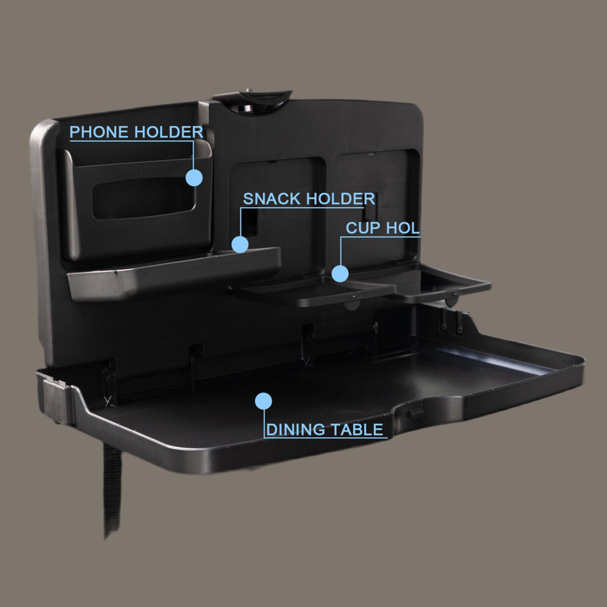 Car Backseat Food Travel Dining Meal & Snack Tray & Cup Holder for All Cars (Black) - 1 Piece